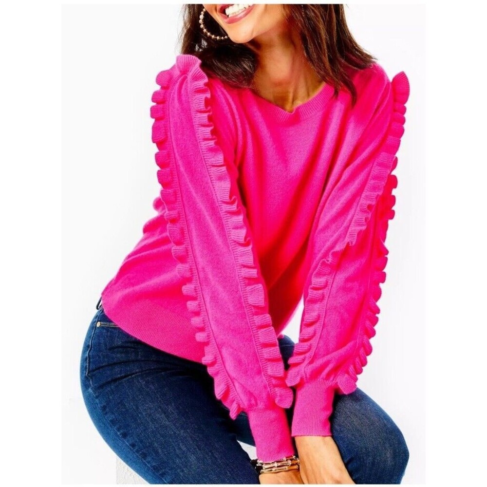 Lilly PULITZER Vibrant Cashmere Pink Ruffle Georgetta Sweater
